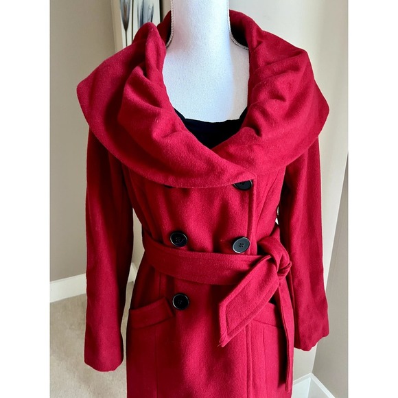 Vintage Bebe red wool blend double breasted belted coat size XS - Picture 2 of 8